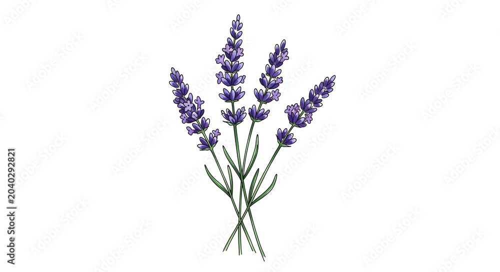 Fototapeta premium A beautiful closeup of a blooming purple lavender flower bunch isolated on a white background, showcasing the vibrant violet flora of a spring garden herb