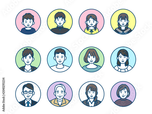 様々な年齢層の人々のイラストセット
