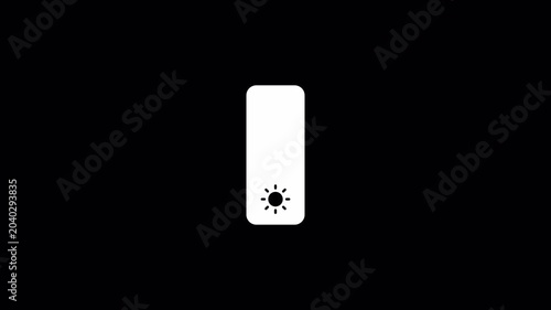Screen Brightness Adjustment Bar Animation on Transparent Background, Display Brightness Control Slider with Alpha Channel, Simple Brightness bar Animation, Increasing Screen Brightness Bar.