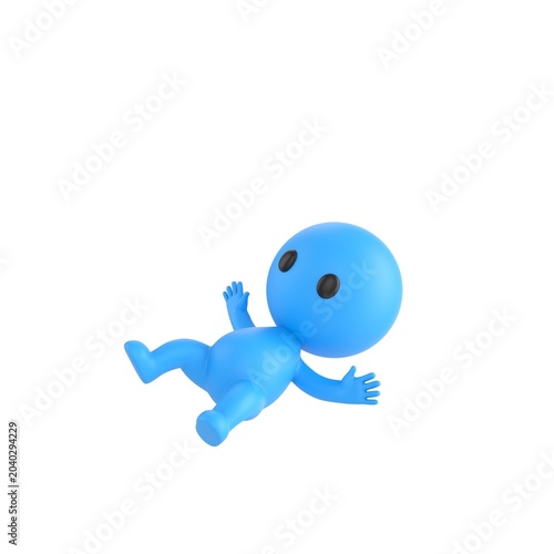 Photos Cute 3D render Little Blue Boy character slipping and falling, surprised and playful expression, dynamic mascot style, isolated on white background