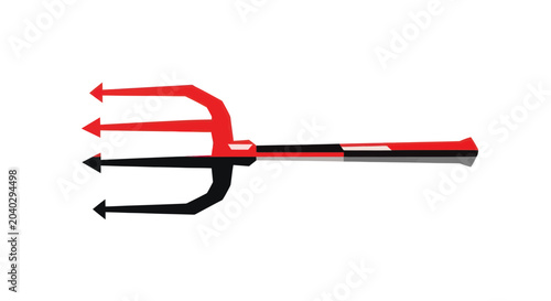 Quadro su tela Red and Black Devil Trident Weapon on White Background