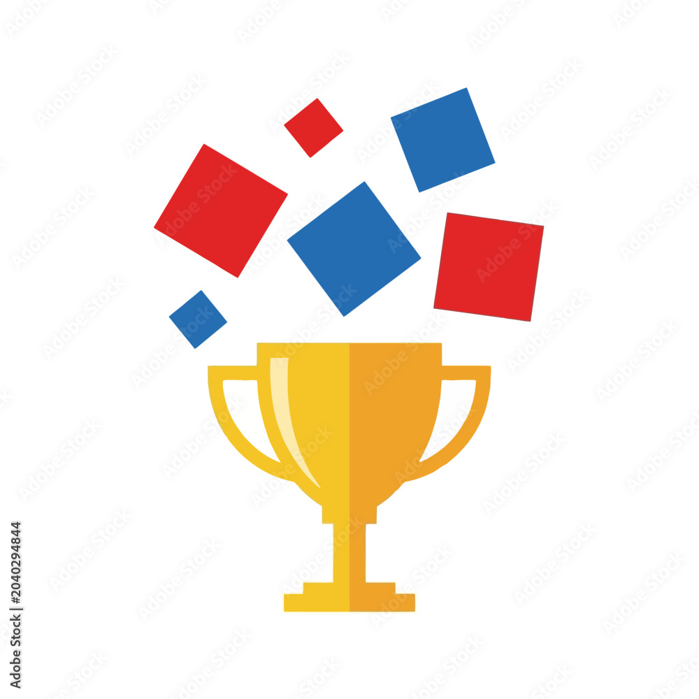 Fototapeta premium Golden Trophy with Exploding Confetti Cubes