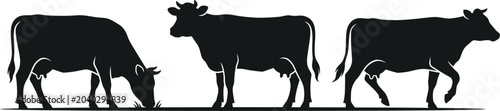 Φωτογραφία Cow Silhouette Set with Grazing Dairy Cattle Livestock Farm Animals Isolated Vec