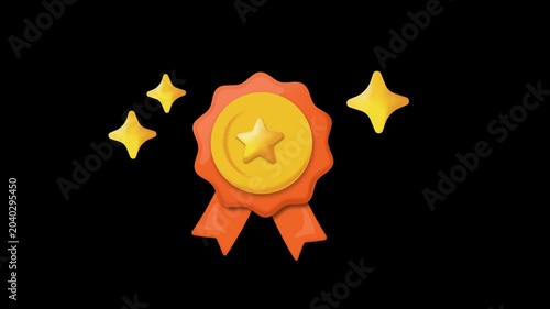 3D gold medal. Award or prize with star in plasticine style. Reward for winner in competition. Symbol of high quality or achievement. Alpha Channel. Hand animated motion graphics