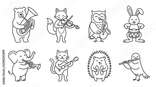 Fotografie Cute Animal Band Playing Musical Instruments - Vector Illustration