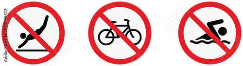 Tablou pe pânză Prohibition signs set showing no diving no cycling and no swimming symbols for s