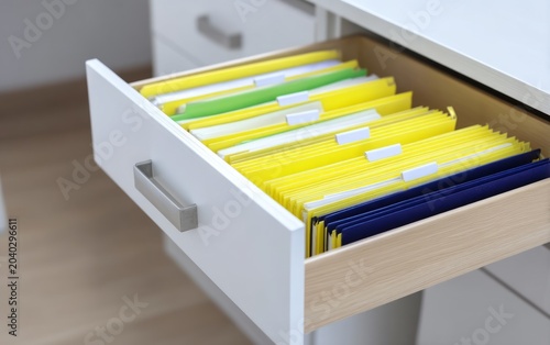 Organized Drawer Storage Solution Featuring Colorful File Folders for Efficient Document Management