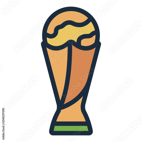 trophy filled line icon. tall elegant cup with wide base and engraved stem. awarded to world championship winner. soccer and football sport