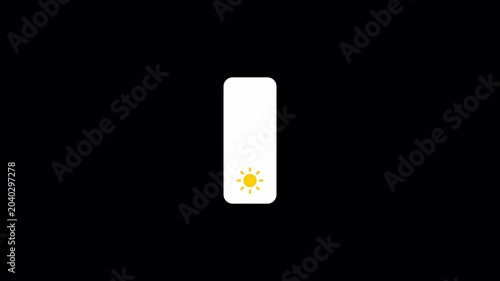 Screen Brightness Adjustment Bar Animation on Transparent Background, Display Brightness Control Slider with Alpha Channel, Simple Brightness bar Animation, Increasing Screen Brightness Bar.