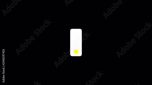 Screen Brightness Adjustment Bar Animation on Transparent Background, Display Brightness Control Slider with Alpha Channel, Simple Brightness bar Animation, Increasing Screen Brightness Bar.