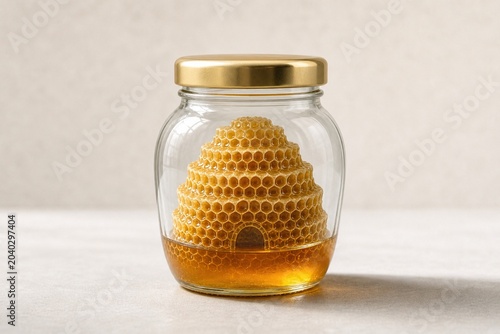 Honey Jar Containing A Mini Beehive Business Concept