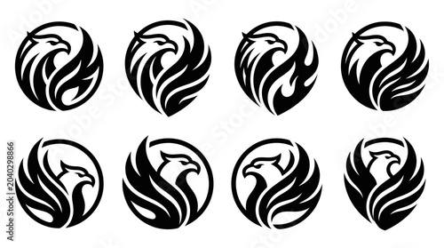 Billede på lærred Phoenix Bird Logo Set, Mythical Creature Icons, Emblem Design Collection