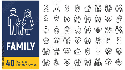 Tableau sur toile Family web icons in line style