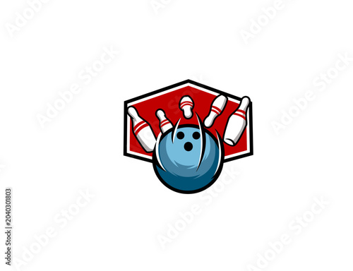 Foto Bowling shield logo emblem with ball and pins vector for club tournament