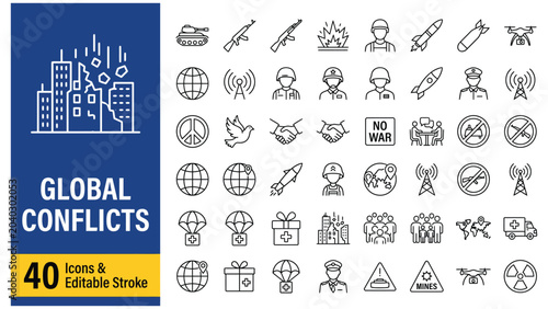 Фотография Global Conflicts web icons in line style
