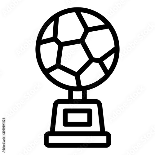 football trophy outline icon. cup on tall pedestal with ball on top awarded to champion. ultimate prize for season or tournament winner. soccer and football sport