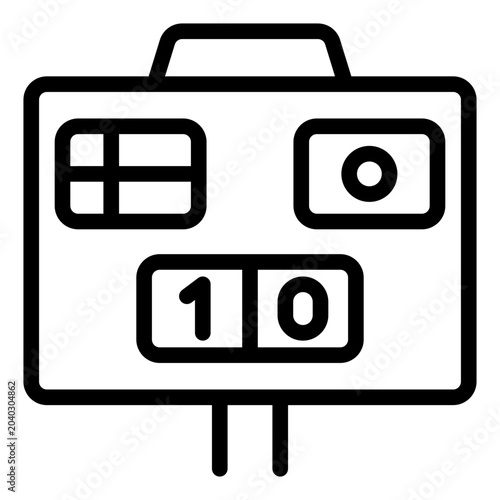 scoreboard outline icon. electronic display showing match score and time. used in stadium to show live result. soccer and football sport