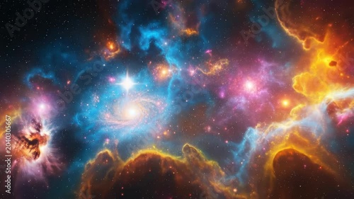 Vibrant colorful nebula galaxy formation.