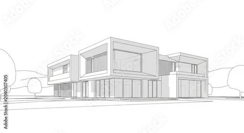 Quadro su tela Modern Architectural Sketch of a Large Contemporary House.