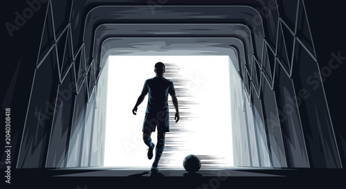 Photos Silhouette of a male soccer player running with a ball.