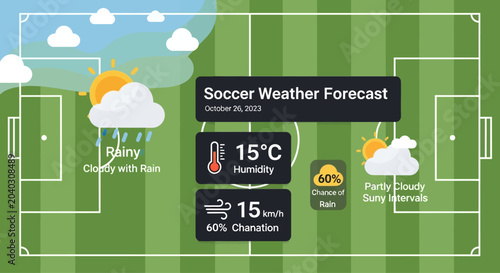 Foto Soccer Weather Forecast Displaying Temperature Humidity Wind Speed and Rain Probability