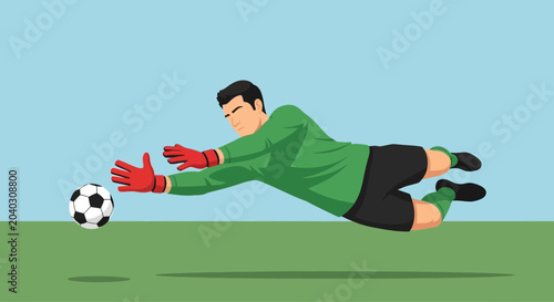 Fotografie Dynamic Soccer Goalkeeper Diving Save in Action.