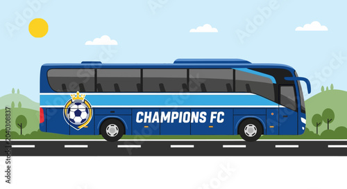 Blue Champions FC Soccer Team Bus.