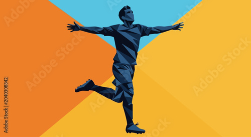 Tableau sur toile Dynamic Silhouette of a Male Soccer Player Celebrating a Goal.