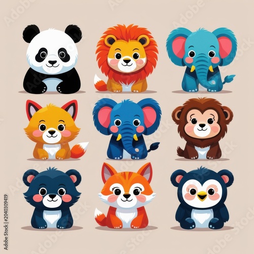 Cute cartoon animal characters sitting