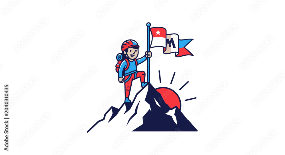 Fototapeta premium Person standing on mountain peak triumphantly.