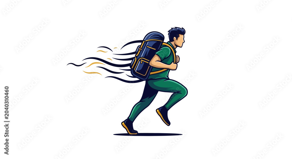 Obraz premium Man Running with Backpack On.