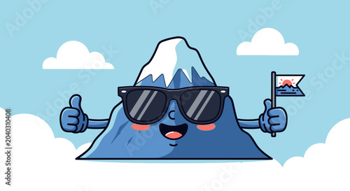 Quadro em tela Cartoon mountain wearing sunglasses happy.