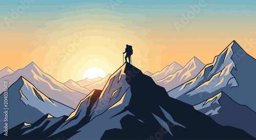 Cuadro en lienzo Solitary adventurer conquers mountain peak embracing the vastness