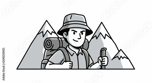 Φωτογραφία Man wearing backpack and hiking hat.