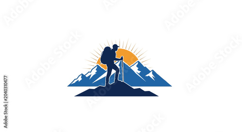 Foto Hiker standing on mountain summit peak.