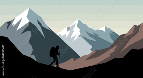 Foto Man hiking with backpack outdoors.
