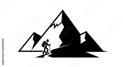 Canvastavla Hiker climbing mountain peak silhouette.