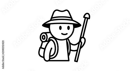 Obraz na płótnie Smiling cartoon hiker with backpack.