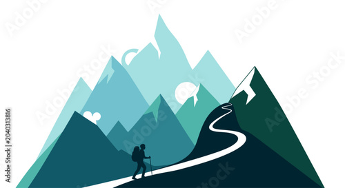 Foto Person Hiking on Winding Mountain Trail.