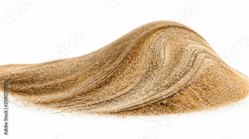 Pile of fine brown sand with wave pattern isolated on white background.
