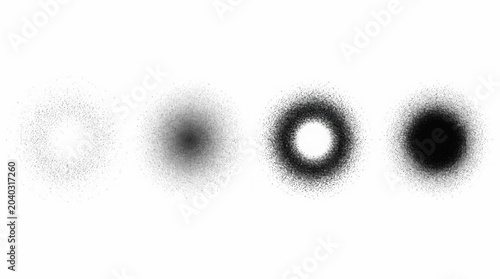 Set of black spray paint circle textures on white background.