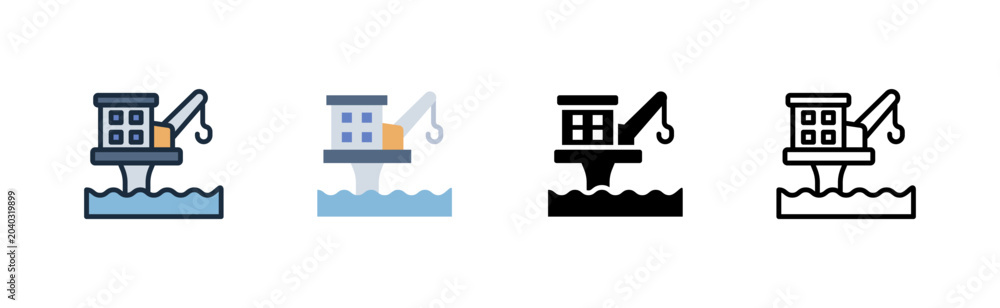 Naklejka premium Offshore Oil Rig Platform Icon Colored Flat Glyph Line