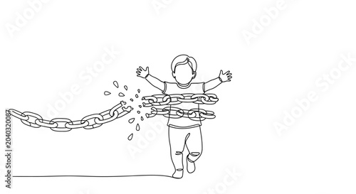 Tableau sur toile Child breaking free from chain, symbolizing freedom and release