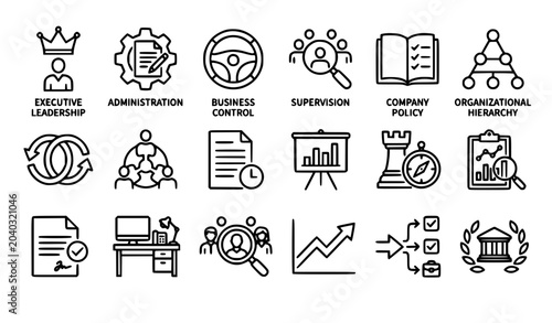 Foto Minimal business management and governance outline icons with leadership and sup