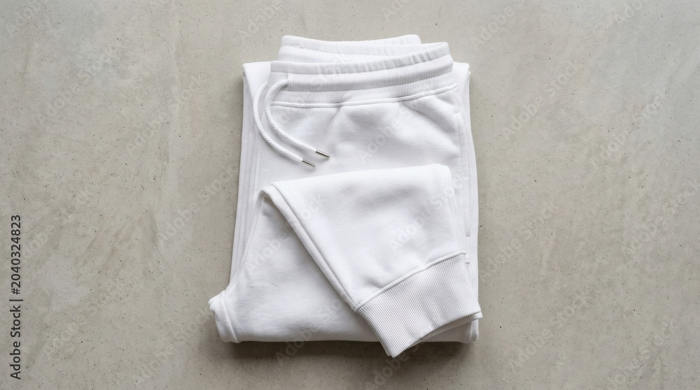 Fototapeta premium White Jogger Pants Mockup Folded With Visible Waistband And Cuffs Premium Apparel Photography Realistic Fabric Texture