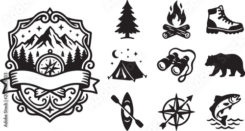 Outdoor Adventure Icons and Symbols for Travelers