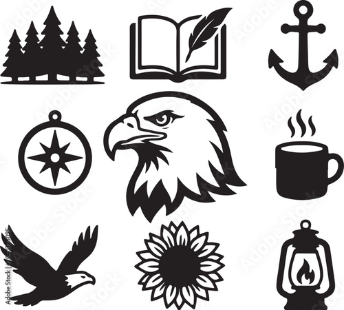 Collection of patriotic and nature icons symbols