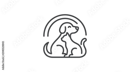 Minimalist dog and cat pet care logo line art.