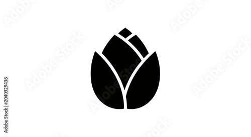 Black silhouette of a closed flower bud with layered petals