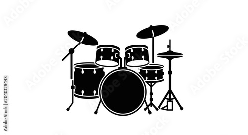 Fotografía Drum kit silhouette provides a striking musical icon featuring a full percussion setup including cymbals and bass drums for use in creative music industry marketing